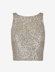 Sequin Mesh Muscle Crop Top::Silver::Main