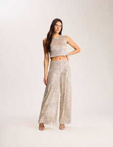 Sequin Mesh Muscle Crop Top::Silver::