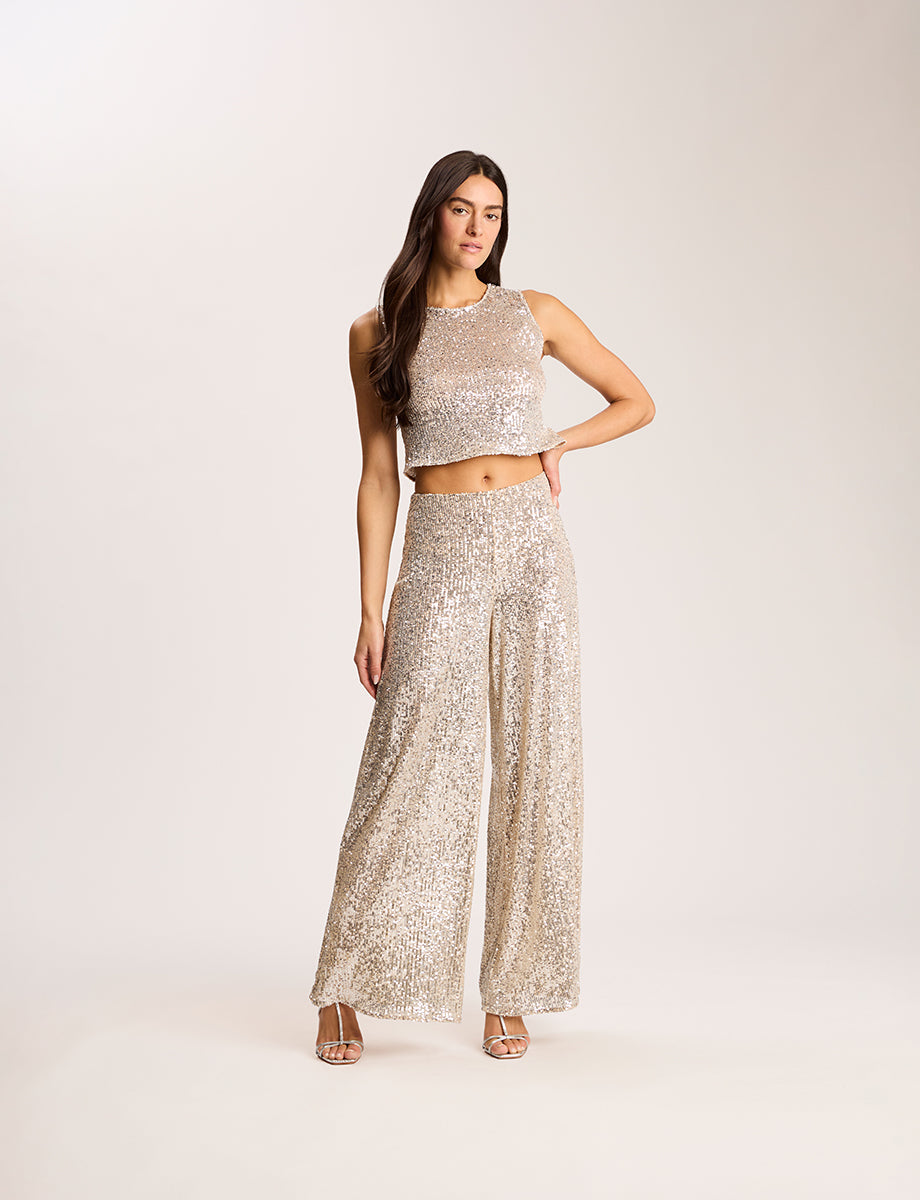 Sequin Mesh Muscle Crop Top::Silver::