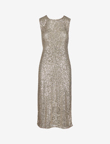 Sequin Mesh Midi Dress::Silver::Main