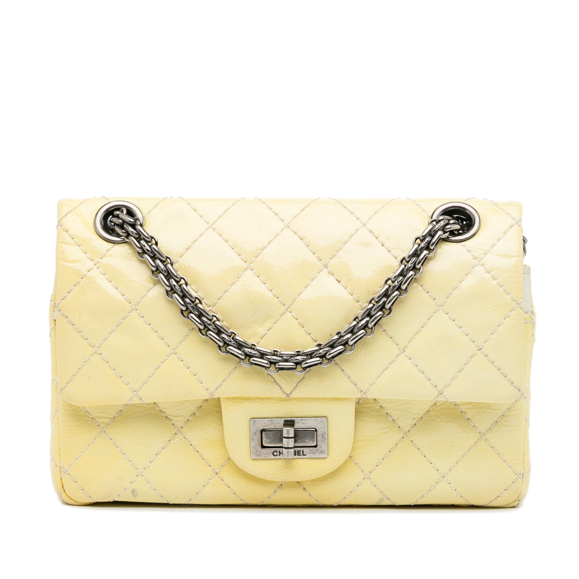 Chanel | Pre-Owned Mini Reissue 2.55 Patent Double Flap | Yellow/Light Yellow
