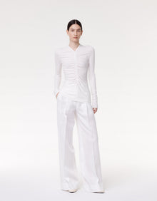 Another Tomorrow Shirred Long Sleeve Top in Off White – Viscose Women's Top