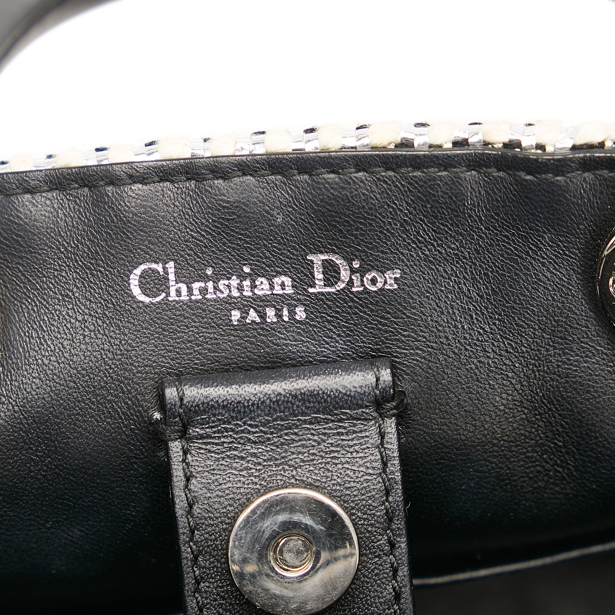 Dior | Pre-Owned Small Tweed Patch Diorissimo Tote | SilverBlackBlack
