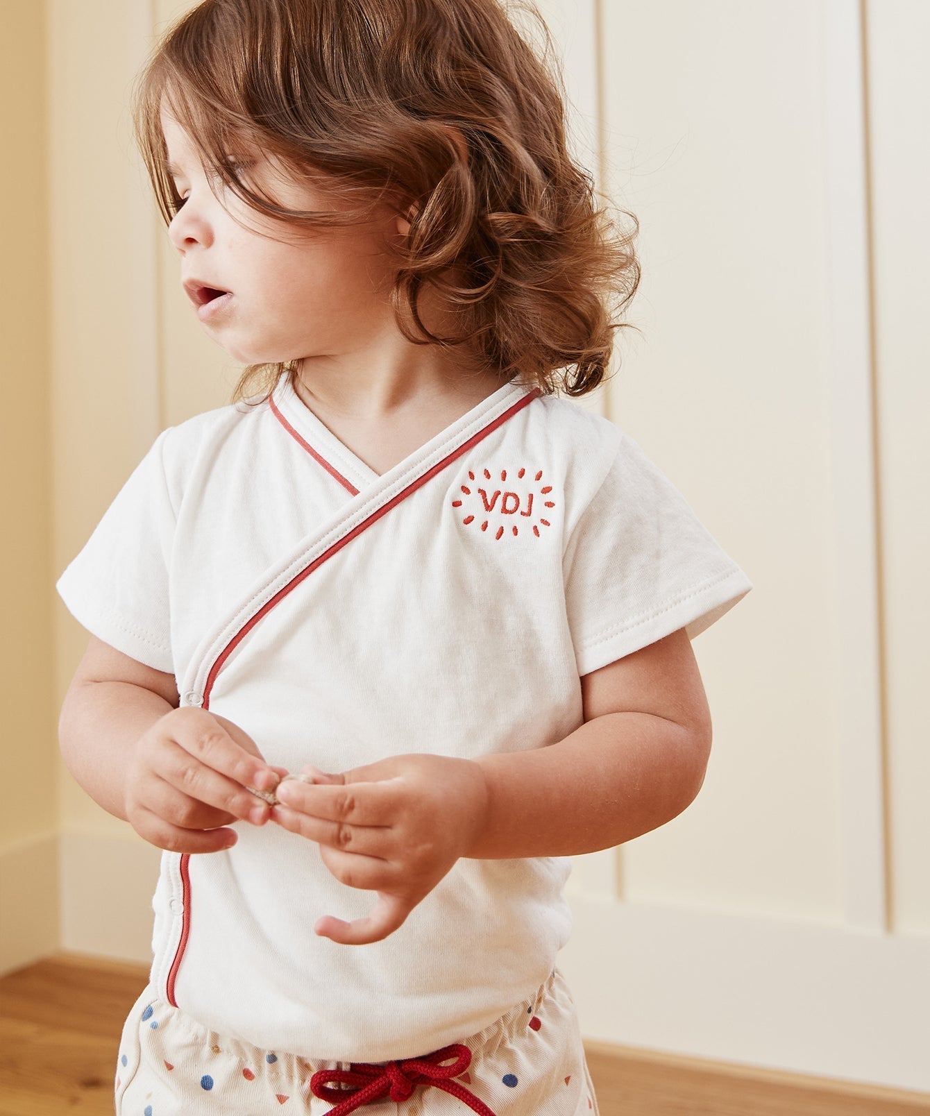 Kids Unisex | Crossbody Short Sleeve One-piece | White/Red