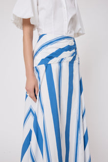Striped Cotton Poplin Skirt | Blue/White