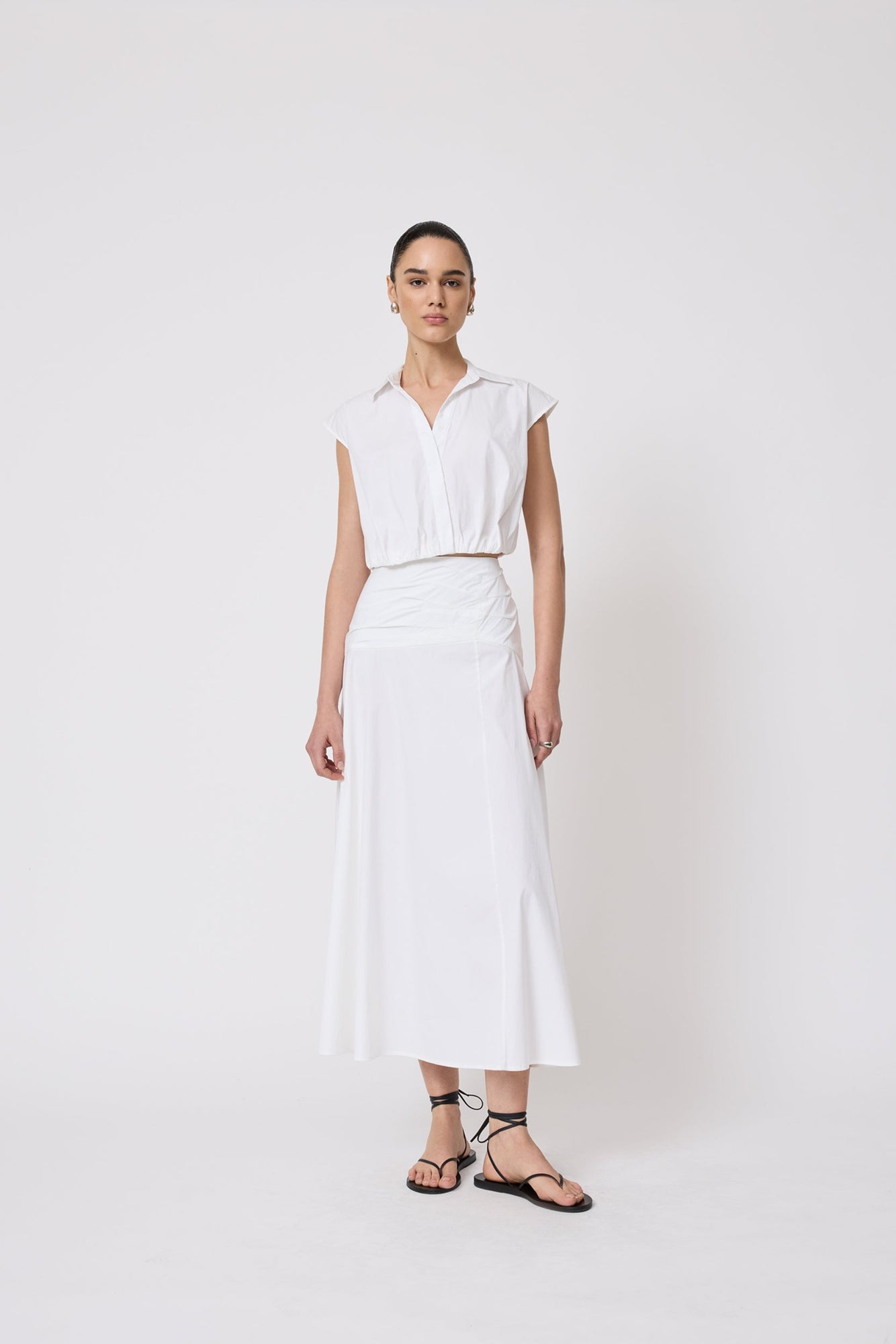 Cotton Poplin Sleeveless Shirt | White