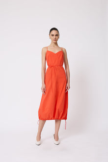 Tech Poplin Bubble Hem Dress | Vermillion