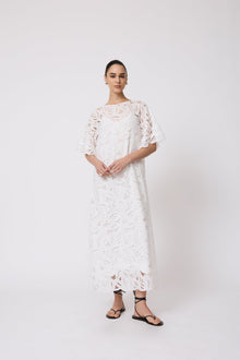 Embroidered Eyelet Caftan | Ivory