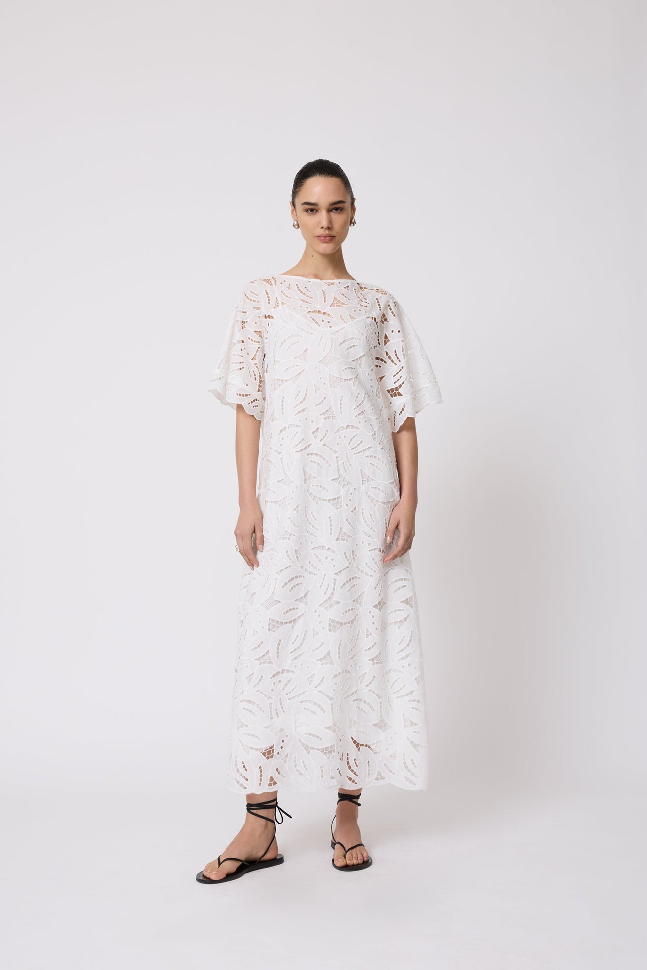 Embroidered Eyelet Caftan | Ivory