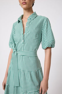 Stretch Plaid Flounce Dress | Green