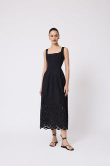 Wave Eyelet Midi Dress | Black