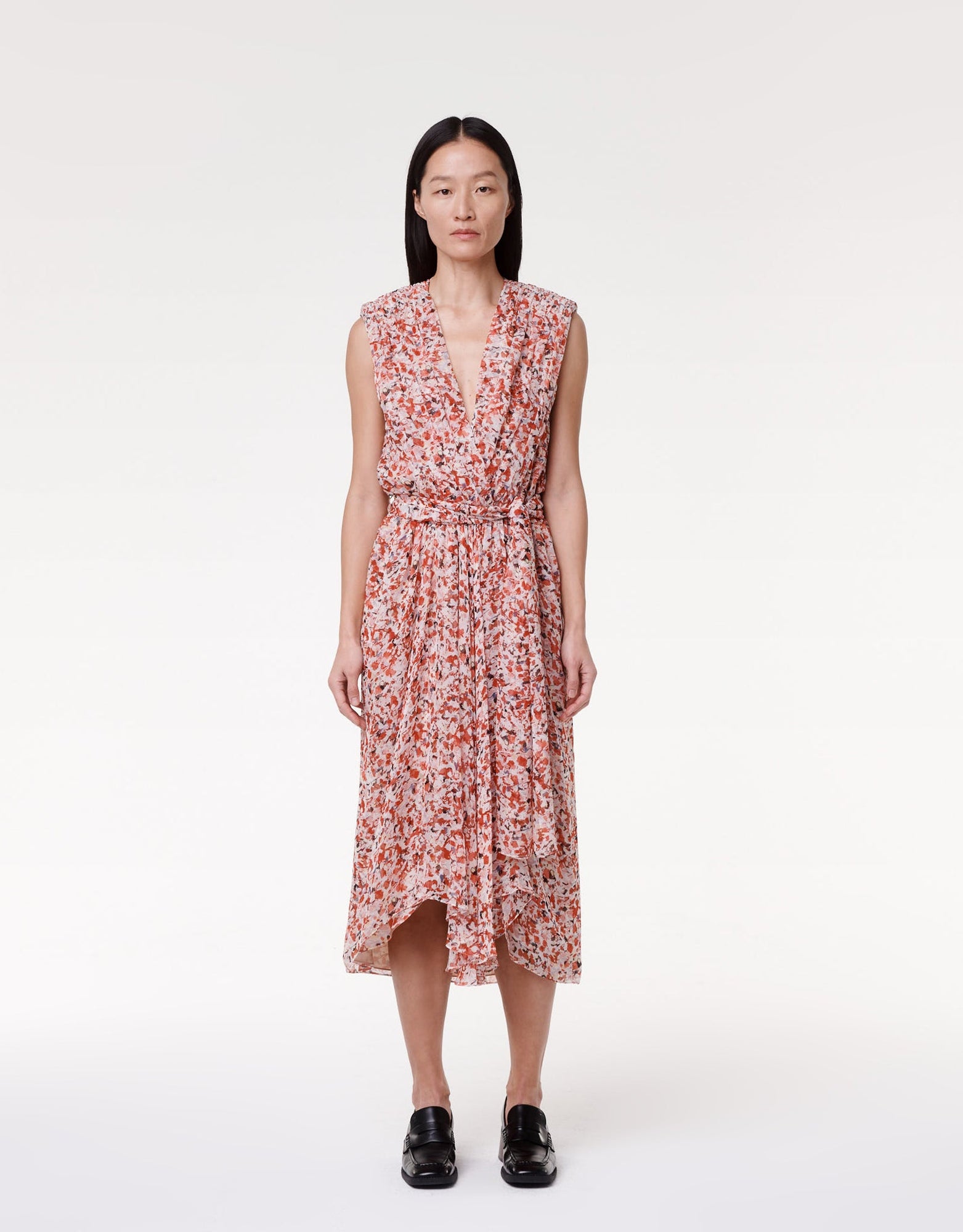 Another Tomorrow Silk Chiffon Gathered Dress in Sedona Multi – Silk Women's Dress