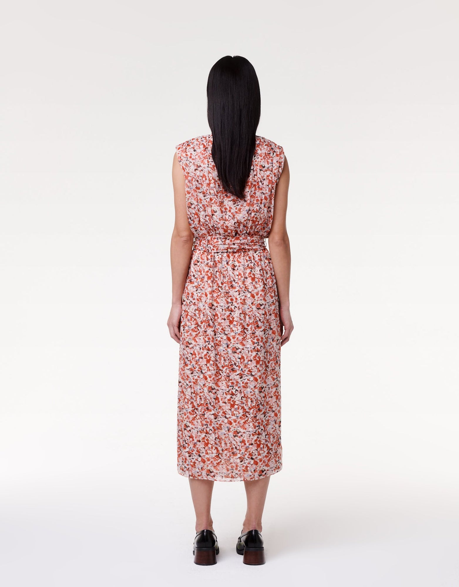Another Tomorrow Silk Chiffon Gathered Dress in Sedona Multi – Silk Women's Dress