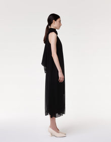Another Tomorrow Silk Chiffon Scarf Dress in Black – Silk Women's Dress