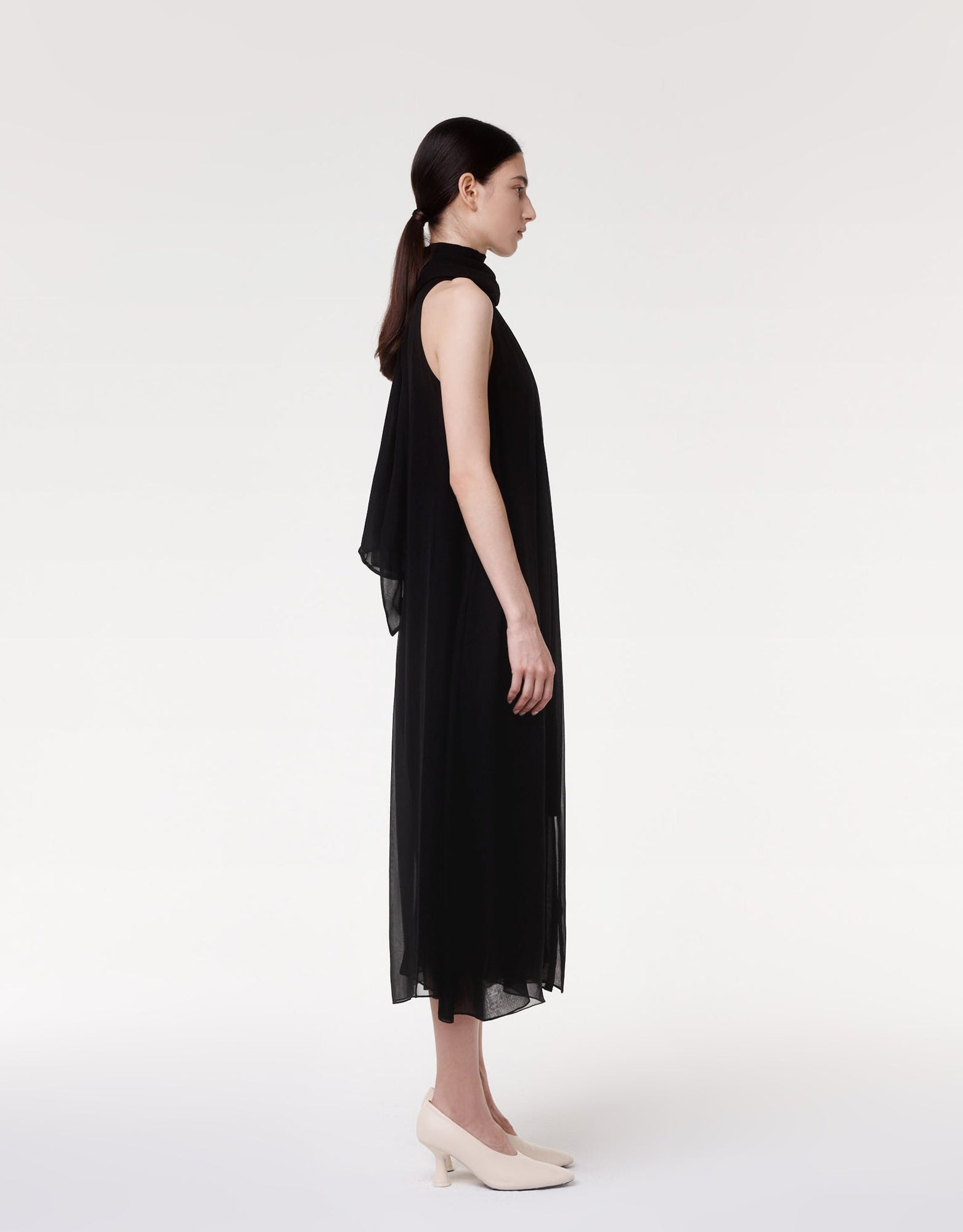 Another Tomorrow Silk Chiffon Scarf Dress in Black – Silk Women's Dress