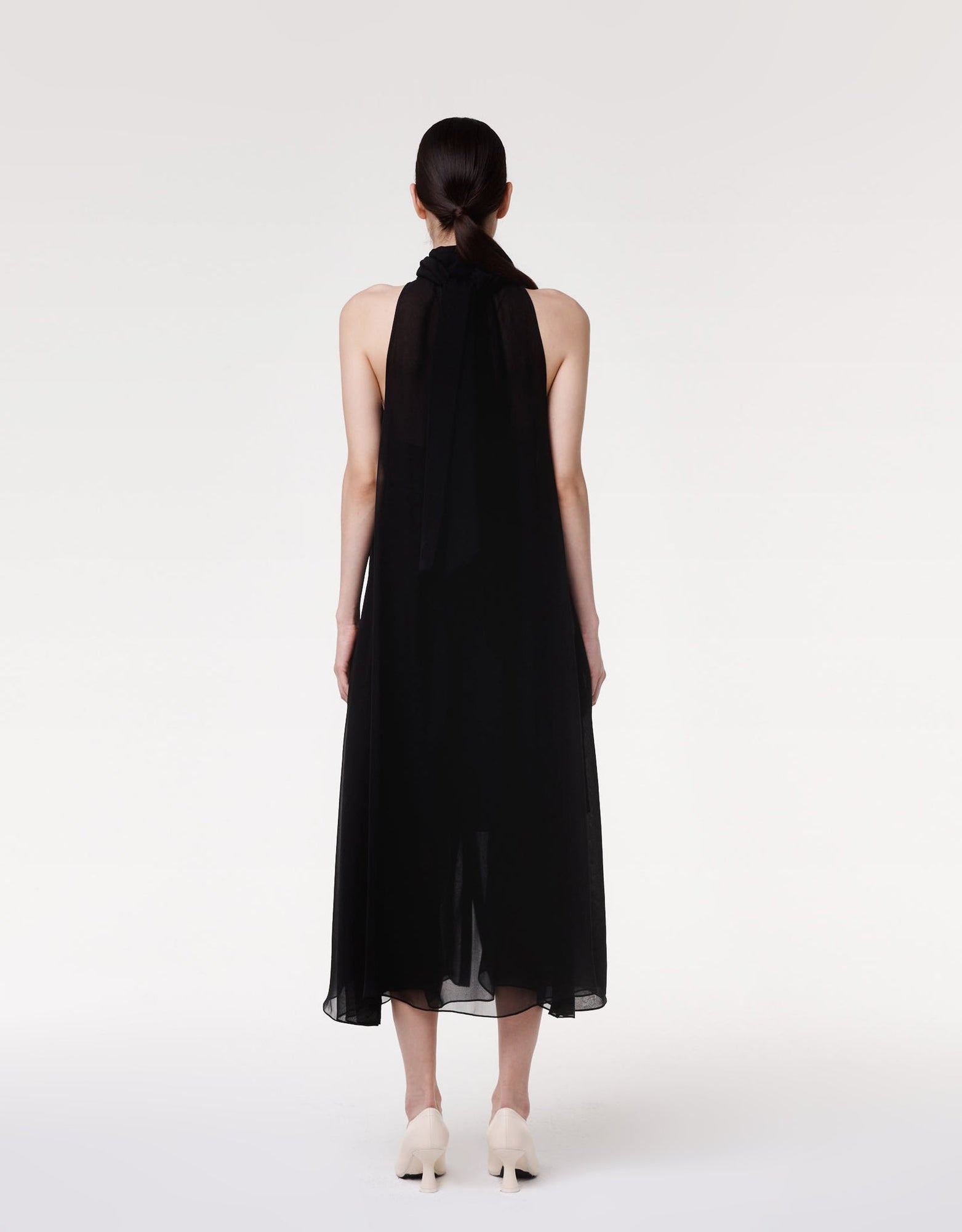 Another Tomorrow Silk Chiffon Scarf Dress in Black – Silk Women's Dress
