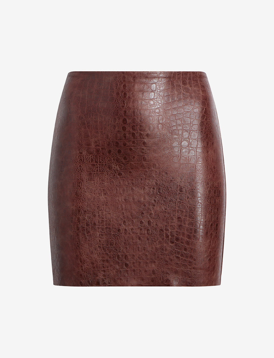 Faux Leather Animal Micro-Mini Skirt::Brown Croc::Main