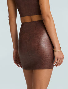 Faux Leather Animal Micro-Mini Skirt::Brown Croc::Back