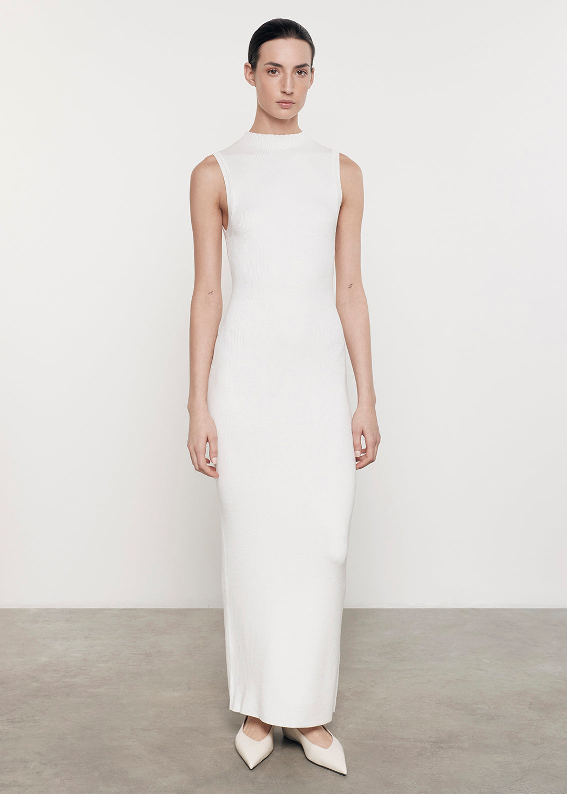 Silk Sweater Knit Mockneck Dress | Off White