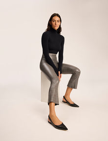 Faux Leather Print Cropped Flare::Glen Plaid::Hover