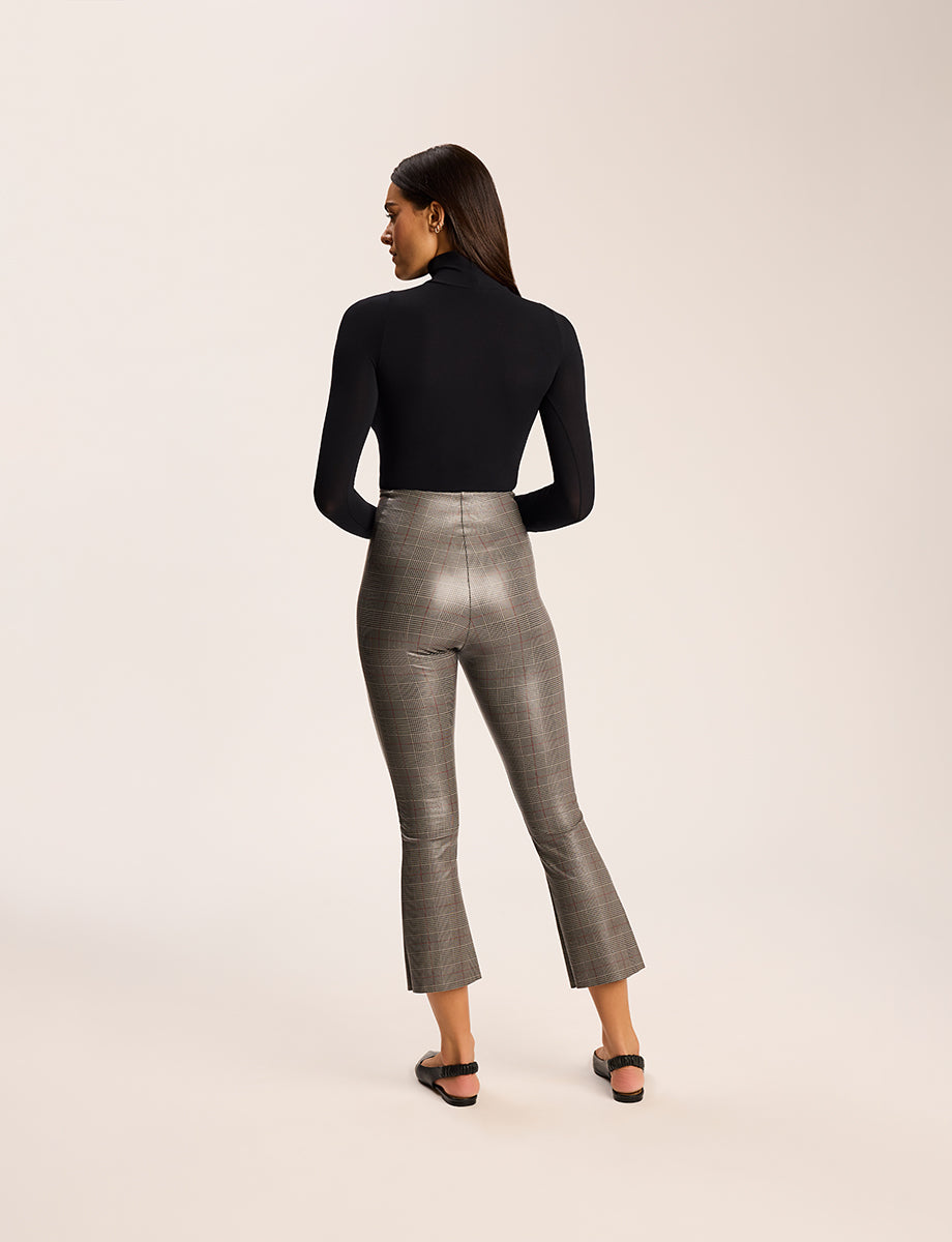 Faux Leather Print Cropped Flare::Glen Plaid::Back
