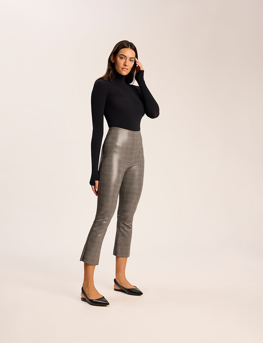 Faux Leather Print Cropped Flare::Glen Plaid::