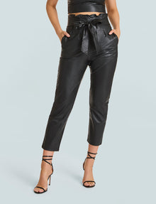 Faux Leather Paperbag Pants::Black::Hover