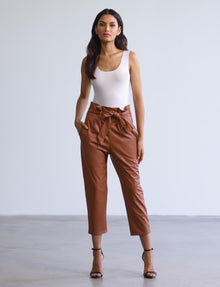 Faux Leather Paperbag Pants::Cocoa::Hover