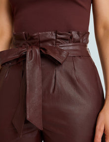 Faux Leather Paperbag Pants::Oxblood::