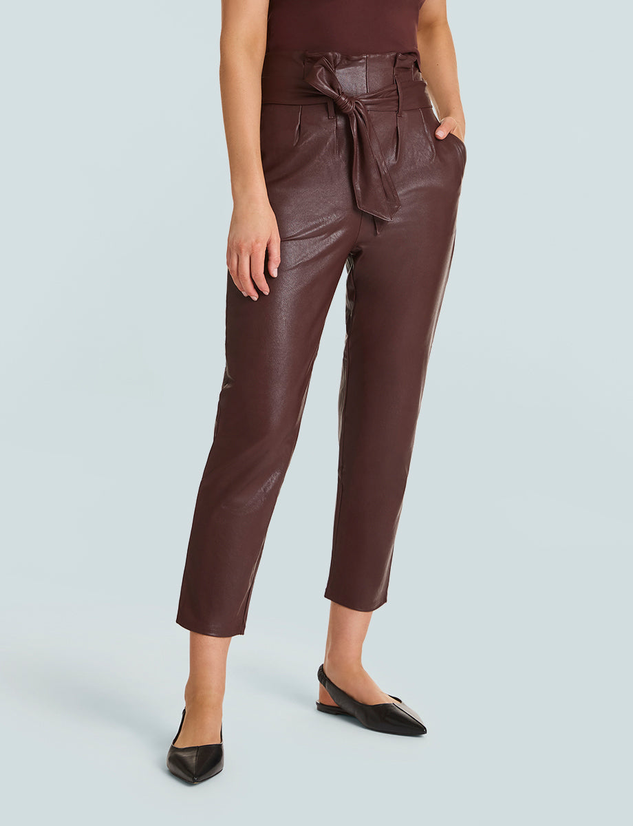 Faux Leather Paperbag Pants::Oxblood::Hover