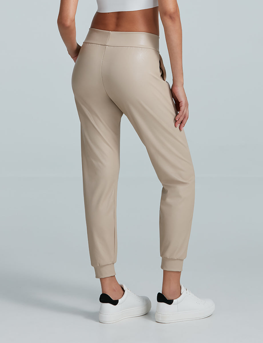 Faux Leather Jogger::Sand::Back