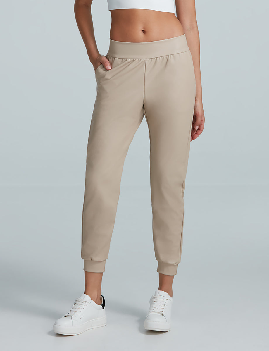 Faux Leather Jogger::Sand::Hover