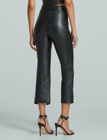 Faux Leather 7/8 Split Front Pant::Black::Back