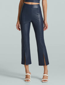 Faux Leather 7/8 Split Front Pant::Navy::Hover