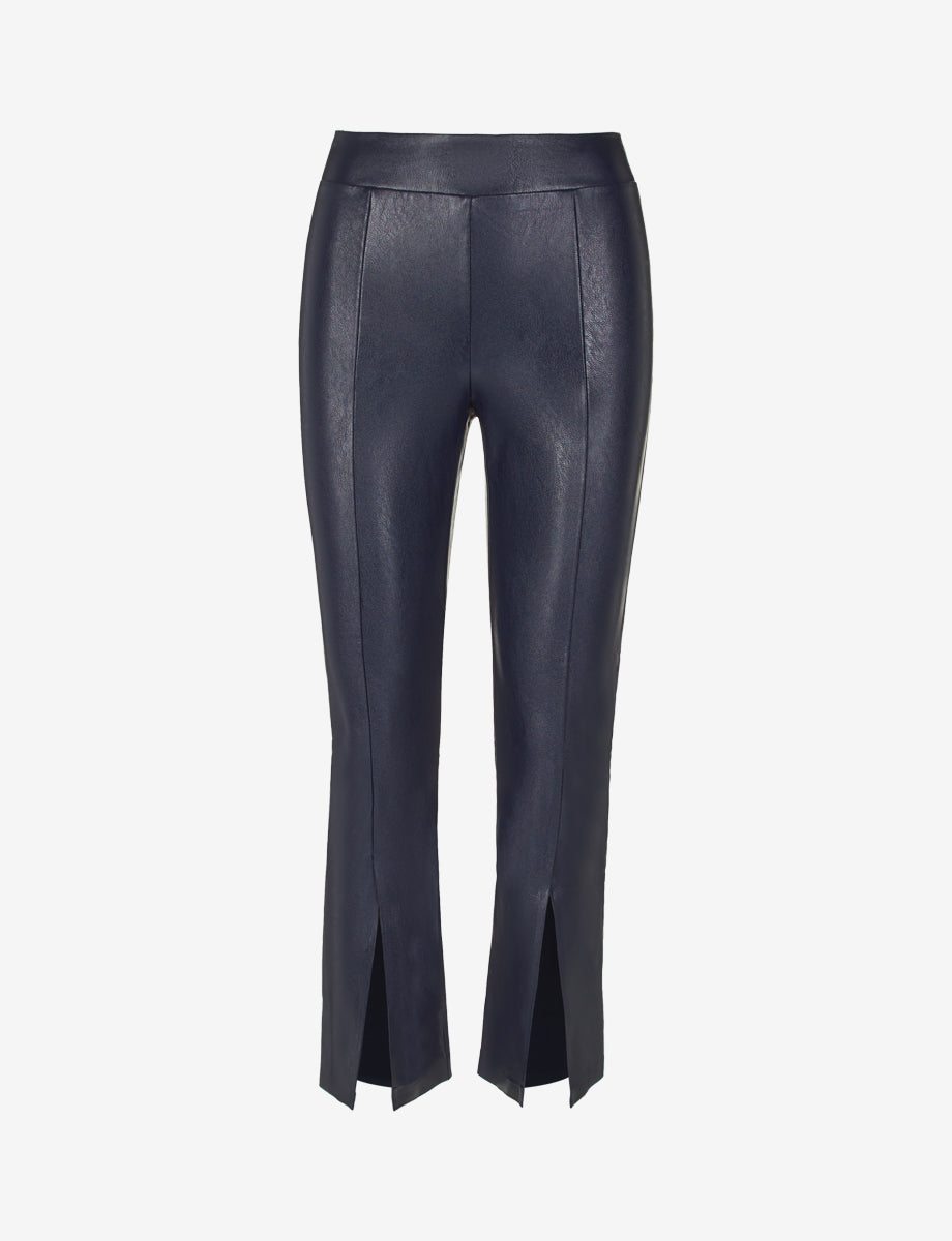 Faux Leather 7/8 Split Front Pant::Navy::Main