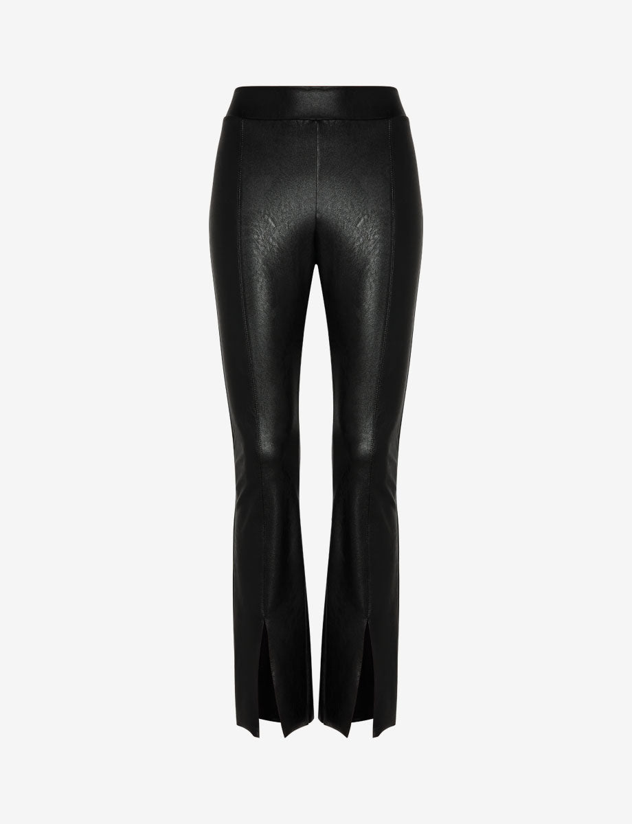 Faux Leather Split Front Pant::Black::Main