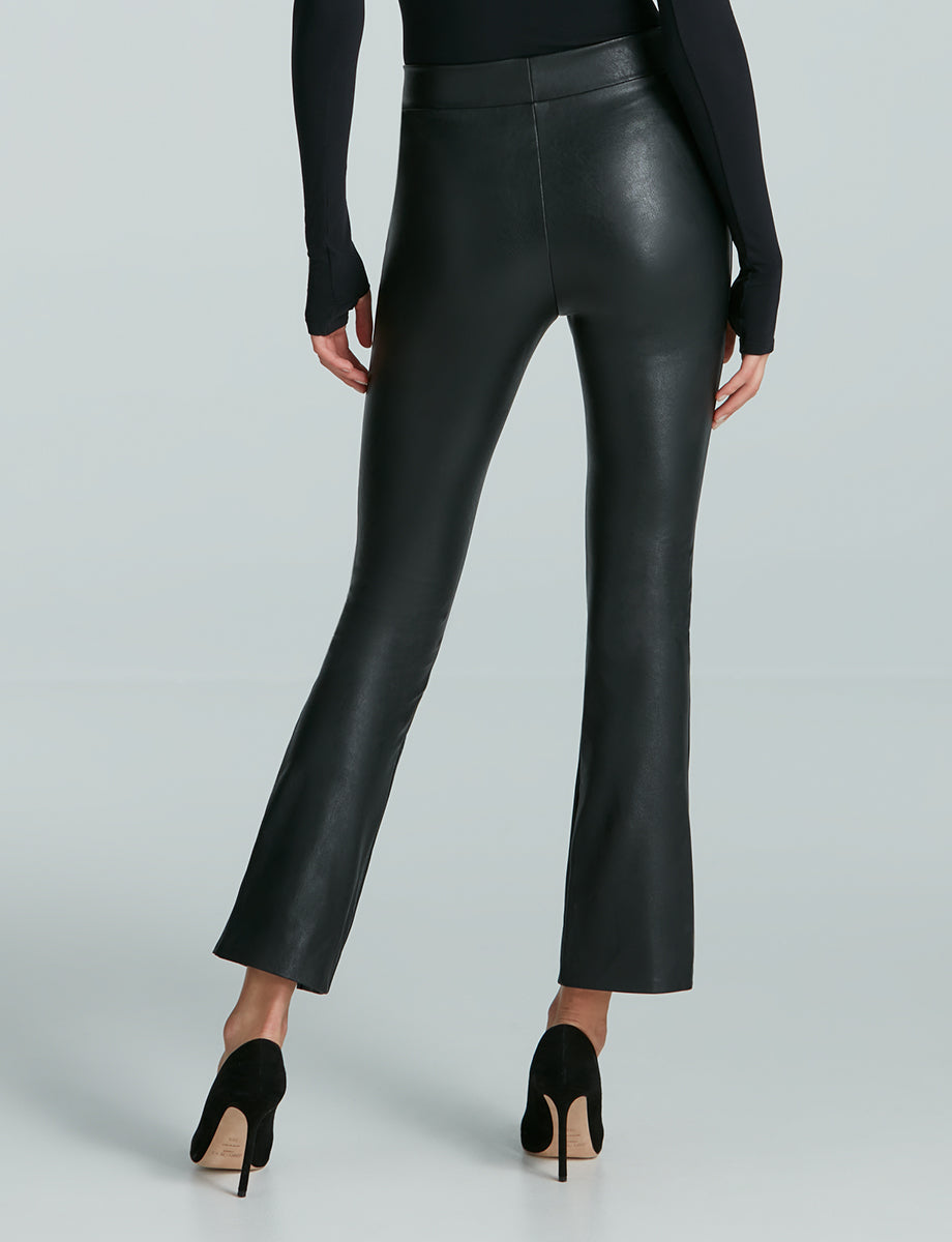 Faux Leather Split Front Pant::Black::Back