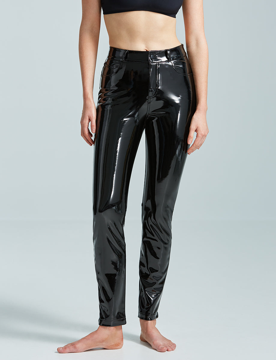 Faux Patent Leather Five Pocket Pant::Black::