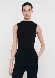 Silk Rib Sleeveless Mockneck | Black