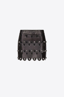 Studded Eye Leather Mini Skirt | Black