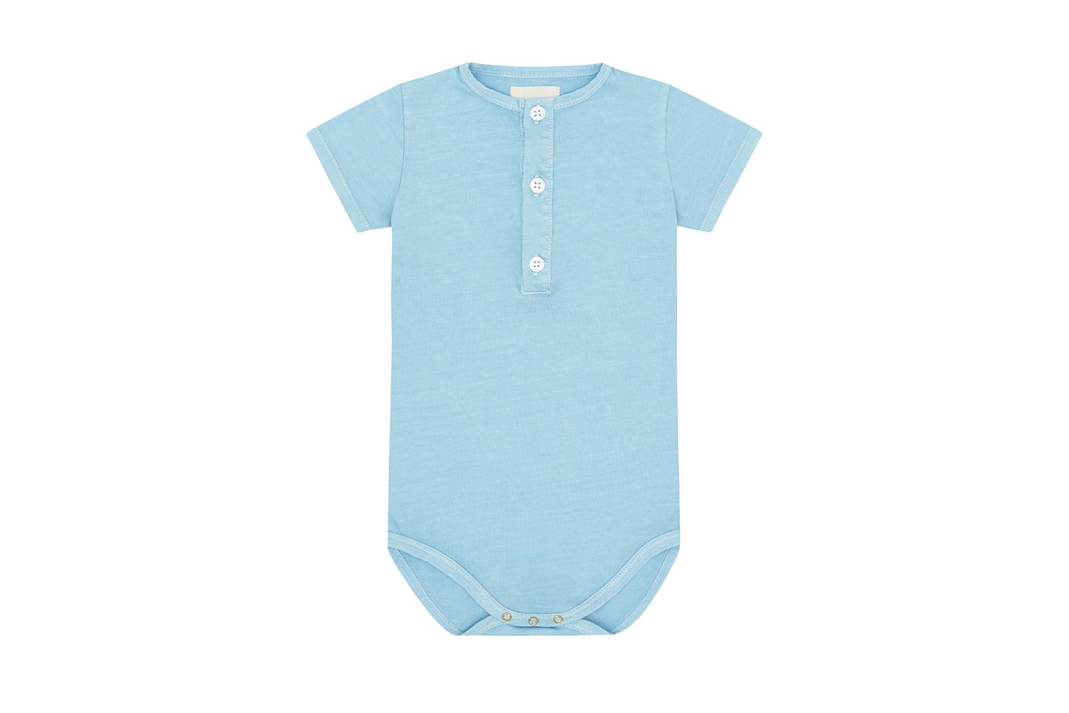 Unisex | Short Sleeve Organic Cotton Henley Bodysuit | Ice Blue - Natural Mineral Dye