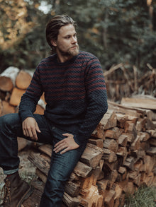 Men | Pique Stitch Crew | Navy-Oxblood