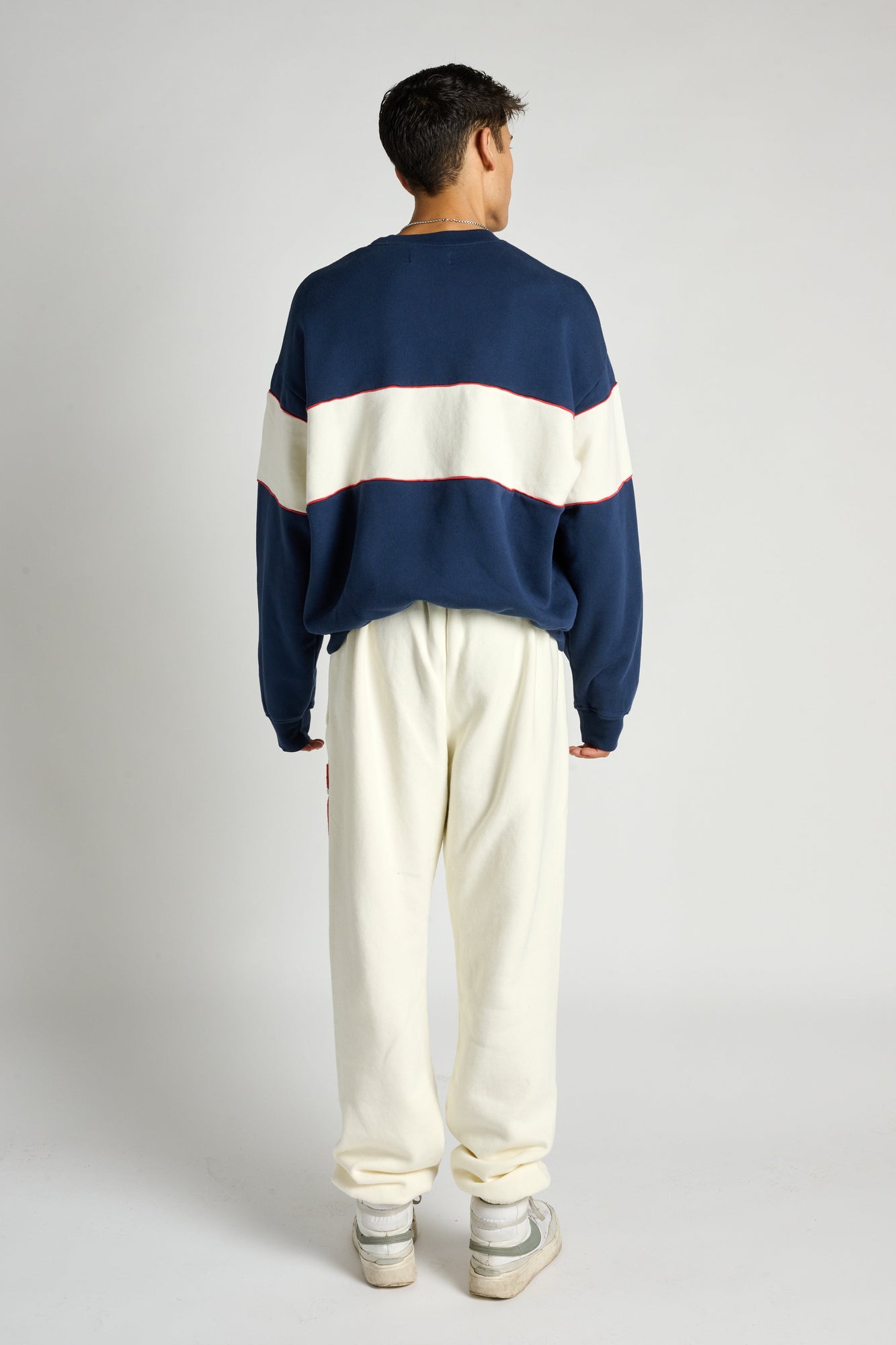 Soul by SoulCycle | Dakota Rugby Crew Neck W/ Chenille Patch | Navy/Cream