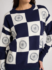 Ellsworth & Ivey | Riley Crewneck Wheel Sweater | True Navy