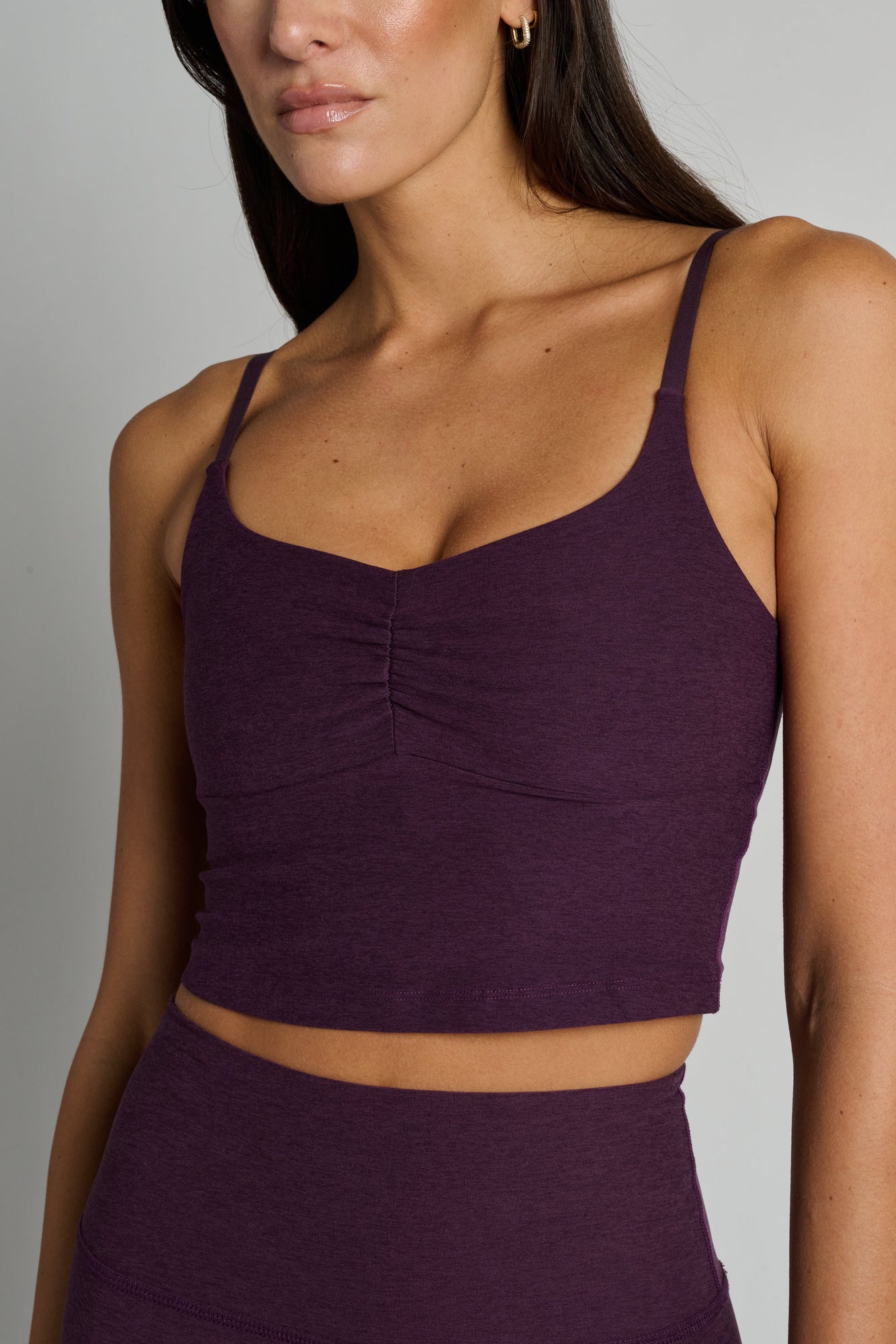 Beyond Yoga | Raise The Barre Shirred Tank | Eggplant Purple Heather