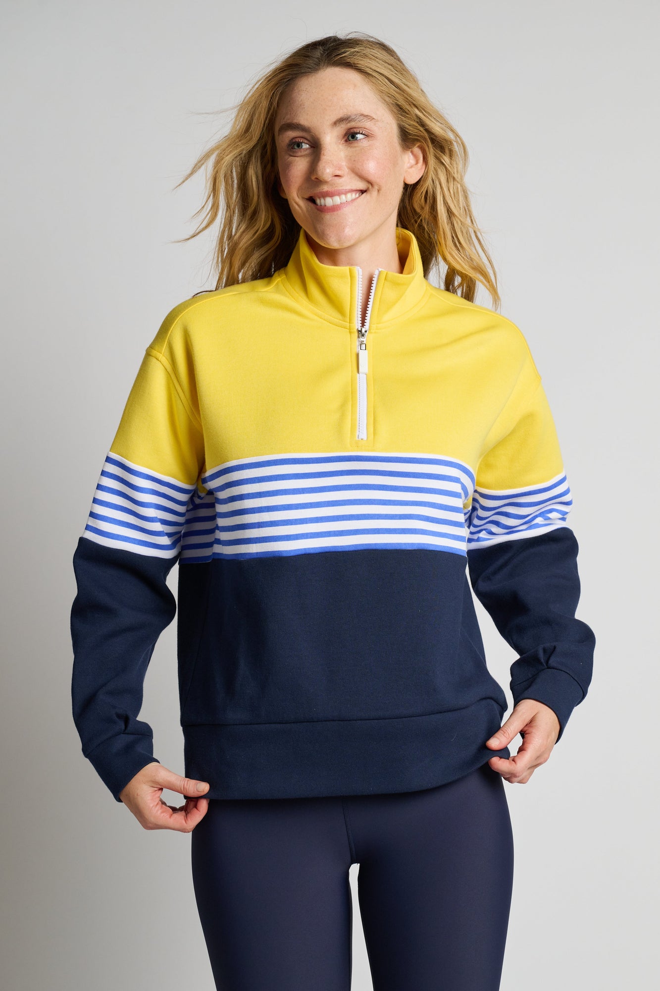 Addison Bay | Varsity Quarter Zip | Navy/Yellow