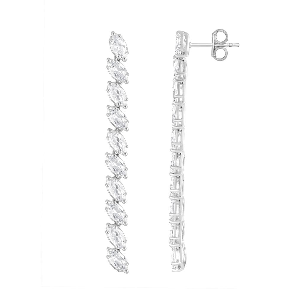 Womens | Bar Stud Earrings | 14K White Gold | 4 CTW Marquise Cut Natural Diamond | D-I-I1-I2
