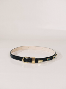 Hollyhock Stone Belt | Black 24K Gold & Emerald Stone