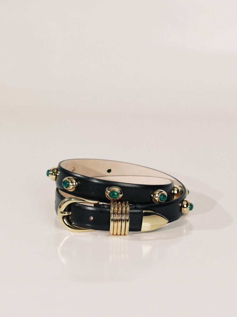 Hollyhock Stone Belt | Black 24K Gold & Emerald Stone