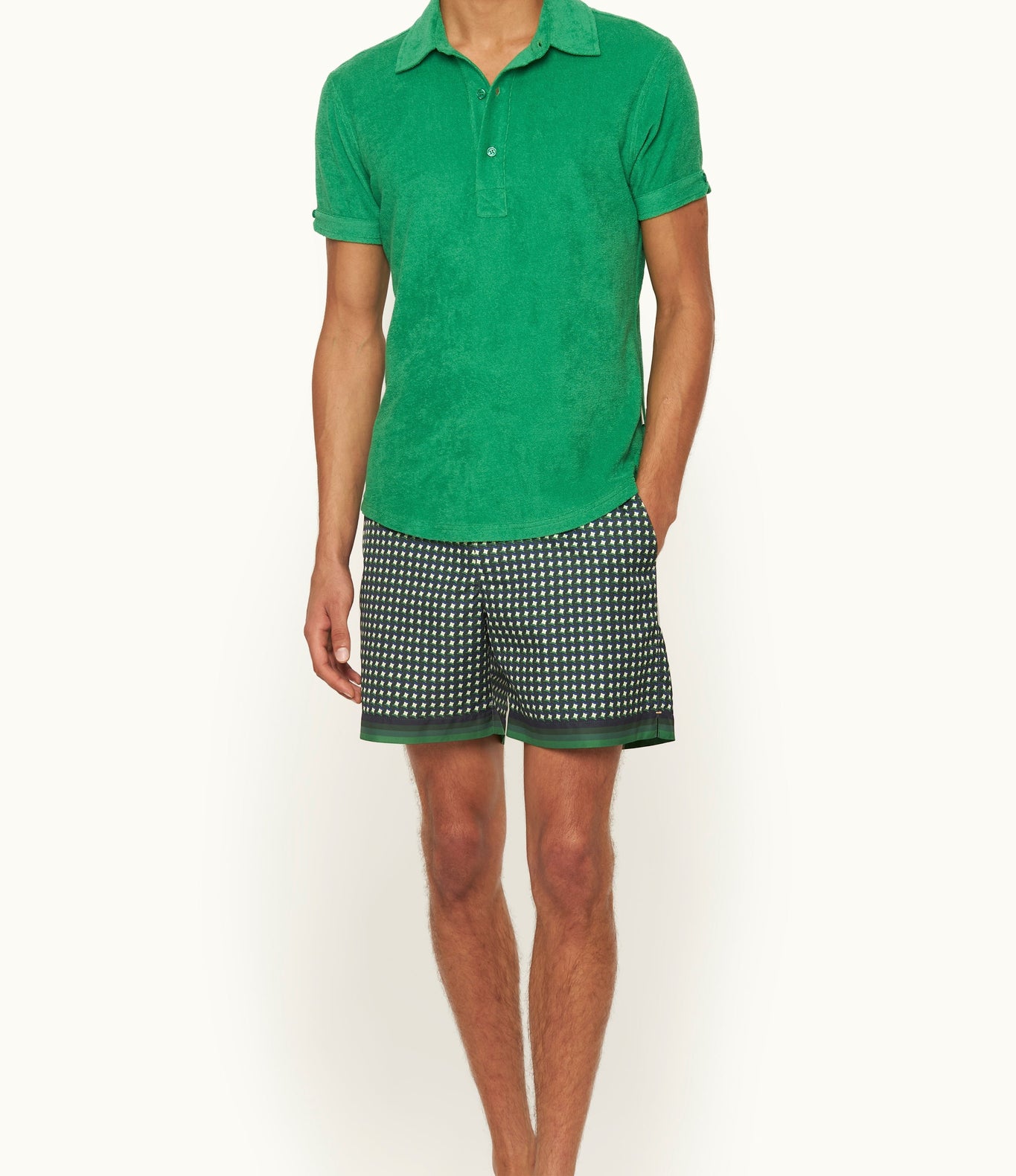 Sebastian Towelling Tailored Fit Cotton Towelling Polo Shirt | Caddie Green